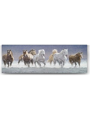 Defne Store Koşan Atlar Panorama Dekoru, 150X50 cm Tablo