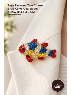 Yenilig 4 Adet Taşlı Balık Aksesuarı – Taşlı Tasarım, Takı Charm Broş Kolye Ucu Model ALK5730 4,5 x 3 cm