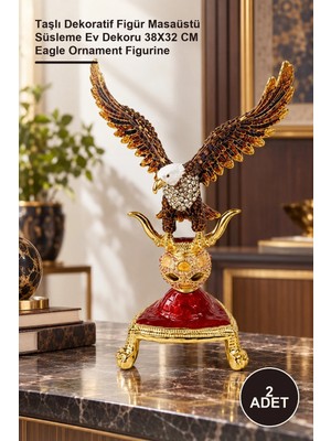 Yenilig 2 Adet Kartal Figürü – Taşlı Dekoratif Figür Masaüstü Süsleme Ev Dekoru 38X32 cm Eagle Ornament Figurine