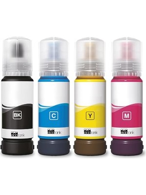 Defne Store Epson 103 Uyumlu Muadil Mürekkep Seti 4X70 ml (Siyah; Mavi, Kırmızı, Sarı), Ecotank L3350 L3354 L3360 L5390 L4360 L1350 L3310 Için Kolay Dolum Şişe Hediyeli