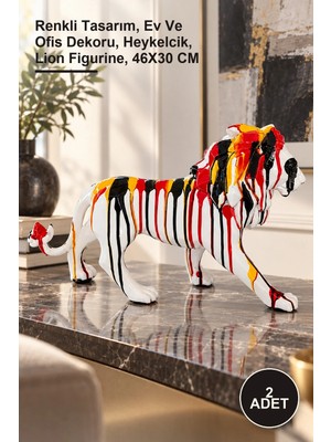 Yenilig 2 Adet Dekoratif Polyester Aslan Figürü – Renkli Tasarım, Ev ve Ofis Dekoru, Heykelcik, Lion Figurine, 46X30 cm