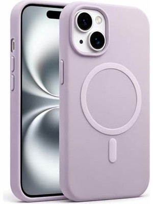 Defne Store iPhone 13-14 Lila Silikon Kılıf; Kadife Iç Yüzey, Magsafe ve Kablosuz Şarj Uyumlu