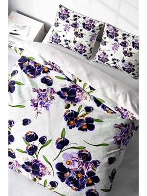 Defne Store Nevresim Takımı, %100 Pamuk Saten Çift Kişilik Purple Flowers, MONOHOME40130