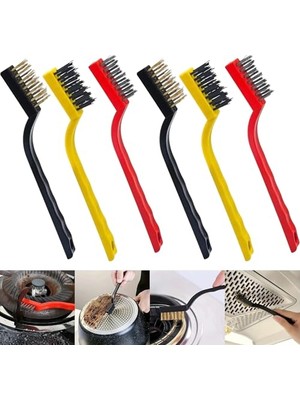 Defne Store 6'lı Mini Tel Fırça Seti, Aspiratör, Musluk, Duşakabin, Lavabo, Fırın, Ocak, Mutfak, Derz, Banyo, Tuvalet, Pas Yağı Temizliği, 3 Çeşit Pirinç-Çelik-Naylon