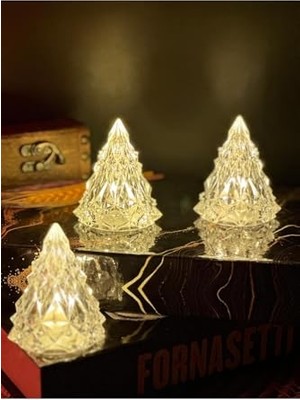 Defne Store Lapidaria Kristal LED Çam Ağacı Mum 3'lü Alevli Yapay Mum Pilli Yılbaşı LED Işık Abajur
