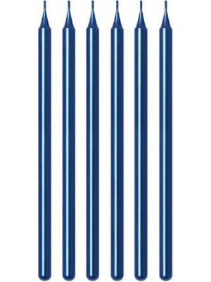 Defne Store Uzun Metalik Pasta Mumu, 20 Cm, 6'lı Set, 6 Mum Tutucu Ile, Mavi