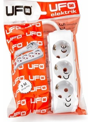 Defne Store 3'lü 3 Metre Topraklı Grup Priz, 16A 250V, Üçlü Uzatma Kablosu, Beyaz Renk