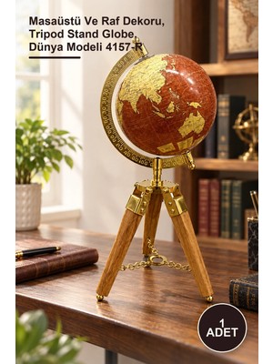 Yenilig 1 Adet Ahşap Tripot Ayaklı Dekoratif Dünya Küre – Masaüstü ve Raf Dekoru, Tripod Stand Globe, Dünya Modeli 4157-R