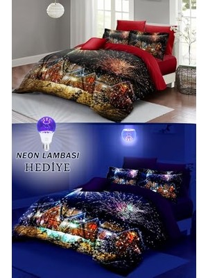 Defne Store Yılbaşı Neonlu Fosforlu Nevresim Takımı Çift Kişilik Pamuk Saten, MONOHOME70090