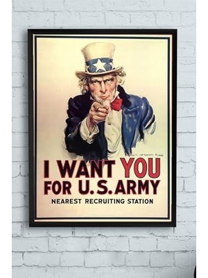 Defne Store PSTER13750 Uncle Sam Eğlenceli Mizahi Çerçeveli Tablo 21X30 cm