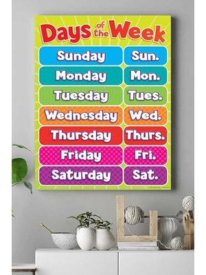 Defne Store (PSTER16282) Ingilizce Günler Eğitim Kanvas Tablo 30 x 40