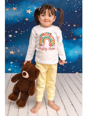 Pia Baby Isme Özel Kız Çocuk Pijama Takımı %100 Pamuk Penye Isim Baskılı Kişiye Özel Çocuk Pijaması