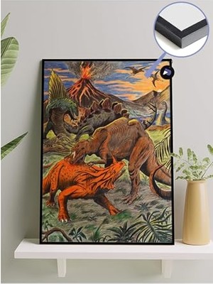 Defne Store PSTER1531 Dinazor Savaşı Hayvan Çerçeveli Tablo 21 x 30