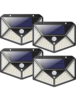 Defne Store Lamba, 4 Adet Güneş Enerjili Solar Bahçe Duvar Aydınlatma 100 LED