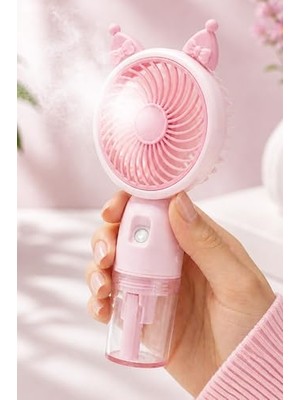 Defne Store Pembe F830 Şarjlı Mini El Fanı, Buhar Üflemeli, 3 Modlu, Standlı