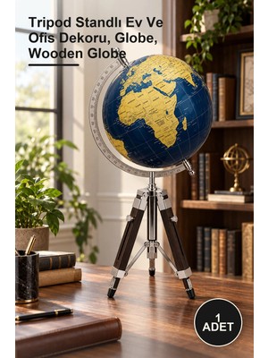 Yenilig 1 Adet Ahşap Tripot Ayaklı Dekoratif Dünya Küre – Tripod Standlı Ev ve Ofis Dekoru, Globe, Wooden Globe
