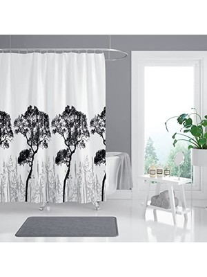 Defne Store Ağaç Desenli Banyo Duş Perdesi, Beyaz, 180X200 Cm, Lüks Banyo Perdesi