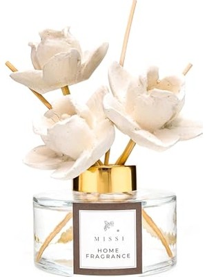 Defne Store 150 ml Seramik Gül Taşlı Bambu Çubuklu White Jasmine Oda Kokusu