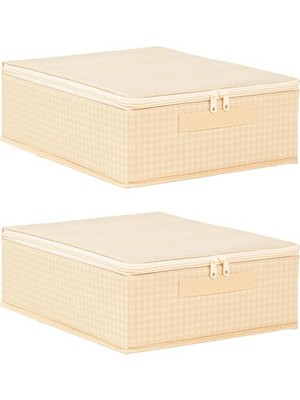 Defne Store Bej Pötikare Destekli Kutu Hurç, 2'li Set, 31 x 38 x 12 cm