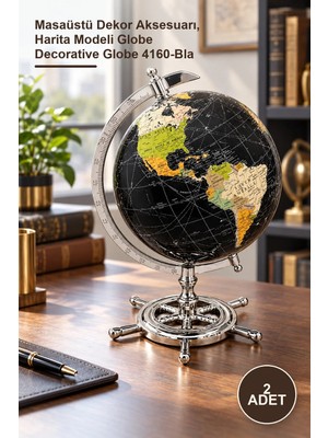 Yenilig 2 Adet Dümenli Dekoratif Dünya Küre – Masaüstü Dekor Aksesuarı, Harita Modeli Globe Decorative Globe 4160-BLA