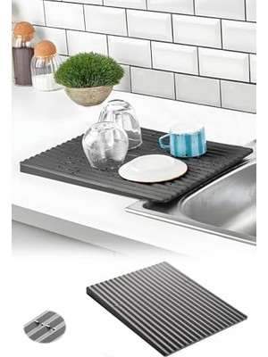 Defne Store Plastik Pratik Lavabo Tezgah Üstü Bulaşık Kurutmalığı Siyah 35 x 45 S-10145