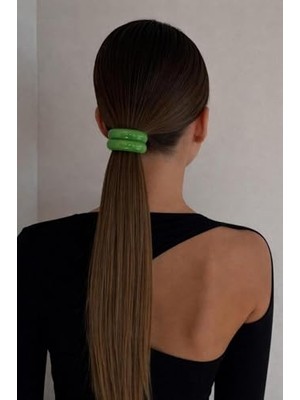 Defne Store Yeşil Oval Kemik Aksesuarlı Lastik Toka, Tek Ebat