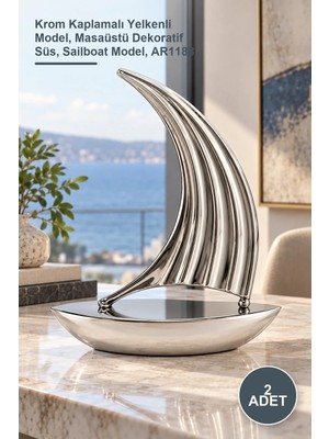 Yenilig 2 Adet Krom Yelken Gemi – Krom Kaplamalı Yelkenli Model, Masaüstü Dekoratif Süs, Sailboat Model, AR1188