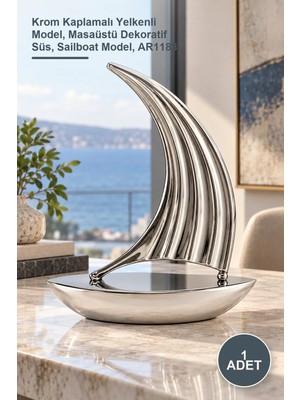 Yenilig 1 Adet Krom Yelken Gemi – Krom Kaplamalı Yelkenli Model, Masaüstü Dekoratif Süs, Sailboat Model, AR1188