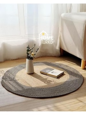 Defne Store Jüt Paspas; Kilim, Halı, Kapı Önü Paspas, Yuvarlak Paspas, Mutfak Paspası, Banyo Paspası, Hediyelik 80 x 80 Siyah Kırçıl-Jüt