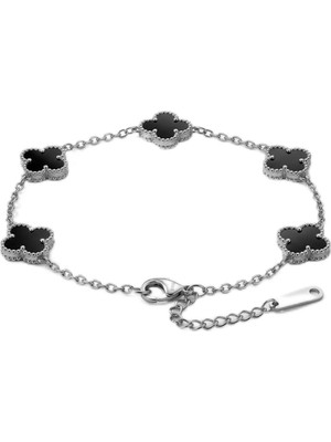 Defne Store Unisex Minimal Çelik Yonca Bileklik Siyah