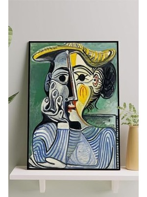 Defne Store (PSTER14807) Woman With Yellow Hat-Pablo Picasso Sanatsal Çerçeveli Tablo 30 x 40