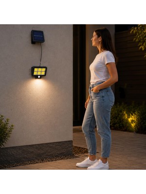 Ms Güneş Enerjili Sensörlü 120 LED Solar Aydınlatma Lambası Hareket Sensörlü 480 cm Uzatma Kablosu Iç ve Dış Mekan Bahçe Duvar Garaj Balkon Teras Güvenlik Aydınlatması Solar Panel SL-F120