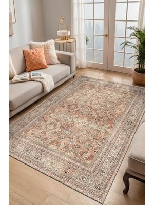Defne Store Aneta Vintage Şönil Kaymayı Önleyici Doğal Pamuk Tabanlı Yıkanabilir Antibakteriyel Çevre Dostu Salon Halısı 100X150