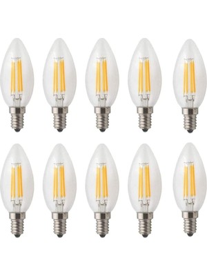 Ms Rustik LED Ampul 4W E14 Ince Duy Gün Işığı 3000K 10 Adet Cata ERD25 Düz Mum Ampul