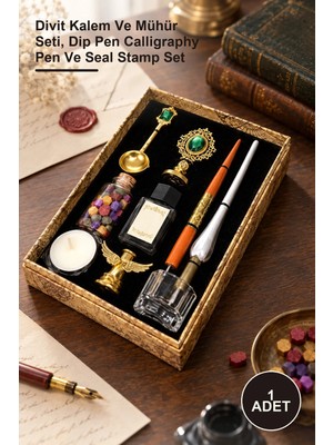 Yenilig 1 Adet Vintage Hokka – Divit Kalem ve Mühür Seti, Dip Pen Calligraphy Pen ve Seal Stamp Set