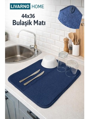 Ms Aksu Livarno Mikrofiber Bulaşık Altlığı Kurutma Matı Katlanabilir Çift Yüzey Germany 44X36 Cm. Lacivert
