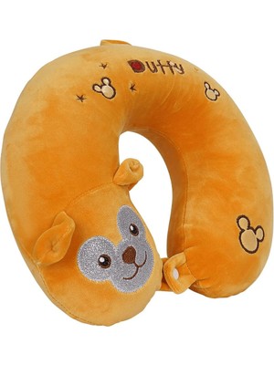 Ms KIDS%100 Visko Yumuşak ve Konforlu Boyun Yastığı Figürlü Seyahat Yastığı Sarı