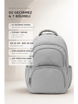 Sargınlar Su Geçirmez Kumaş Gri Okul Çantası Unisex Okul Sırt Çantası