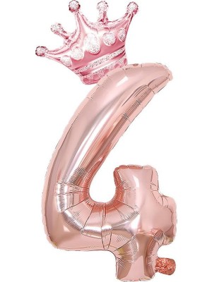 Ms Rose Gold 4 Rakam Folyo ve Kral Tacı Folyo Balon