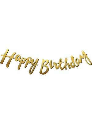 Ms Kaligrafi Happy Birthday Gold Banner Doğum Günü Süsü