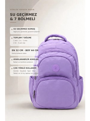 Sargınlar 34600 Su Geçirmez Kumaş Okul Çantası Unisex Okul Sırt Çantası Lila