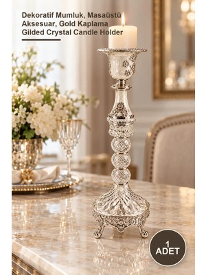 Yenilig 1 Adet Varak Kaplama Kristal Şamdan – Dekoratif Mumluk, Masaüstü Aksesuar, Gold Kaplama Gilded Crystal Candle Holder