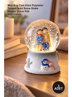 Yenilig 3 Adet Mini Işıklı Kar Küresi – Mini Boy Cam Küre Polyester Tabanlı Işıklı Snow Globe Hediye Dekor Pilli