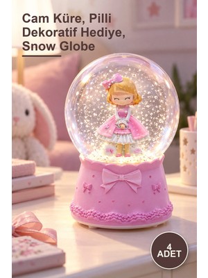 Yenilig 4 Adet Orta Boy Işıklı Müzikli Prenses Kar Küresi – Cam Küre, Pilli Dekoratif Hediye, Snow Globe