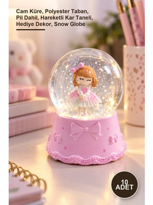 Yenilig 10 Adet Mini Işıklı Sevimli Kız Kar Küresi – Cam Küre, Polyester Taban, Pil Dahil, Hareketli Kar Taneli, Hediye Dekor, Snow Globe