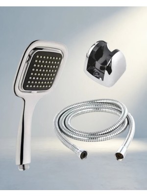 Modern Siyah Duş Seti Spiral Hortum ve Askı Ile