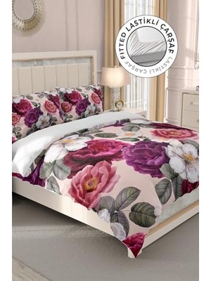 Defne Store Nevresim Takımı, %100 Pamuk Saten Çift Kişilik Flower Dream - Pembe, MONOHOME33118