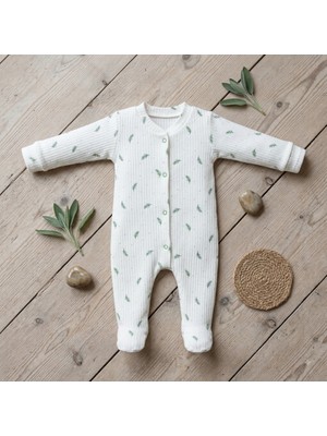 Nayinom Kız Bebek Erkek Bebek Yenidoğan Pamuklu Yeşil Dal Desenli Patikli Bebek Tulumu