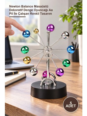 Yenilig 5 Adet Mıknatıslı Denge Topu – Newton Balance Masaüstü Dekoratif Denge Oyuncağı Aa Pil Ile Çalışan Renkli Tasarım