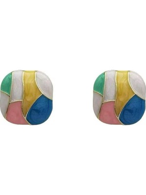 Ms Mozaik Tasarım Geometrik Küpe, 1 Cm, MZYP3374T09, Çok Renkli, Kadın